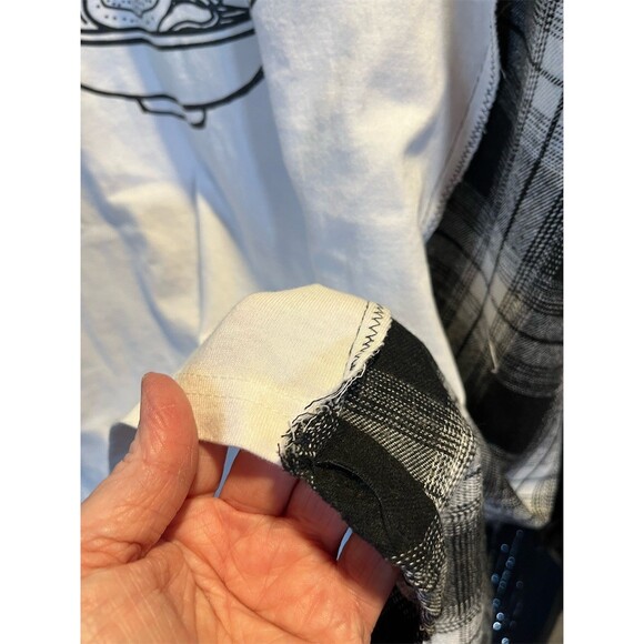 BUDEN SHOUTEN T-Shirt Unisex M White Japanese Ramen Graphic Plaid Sleeves - Picture 7 of 7